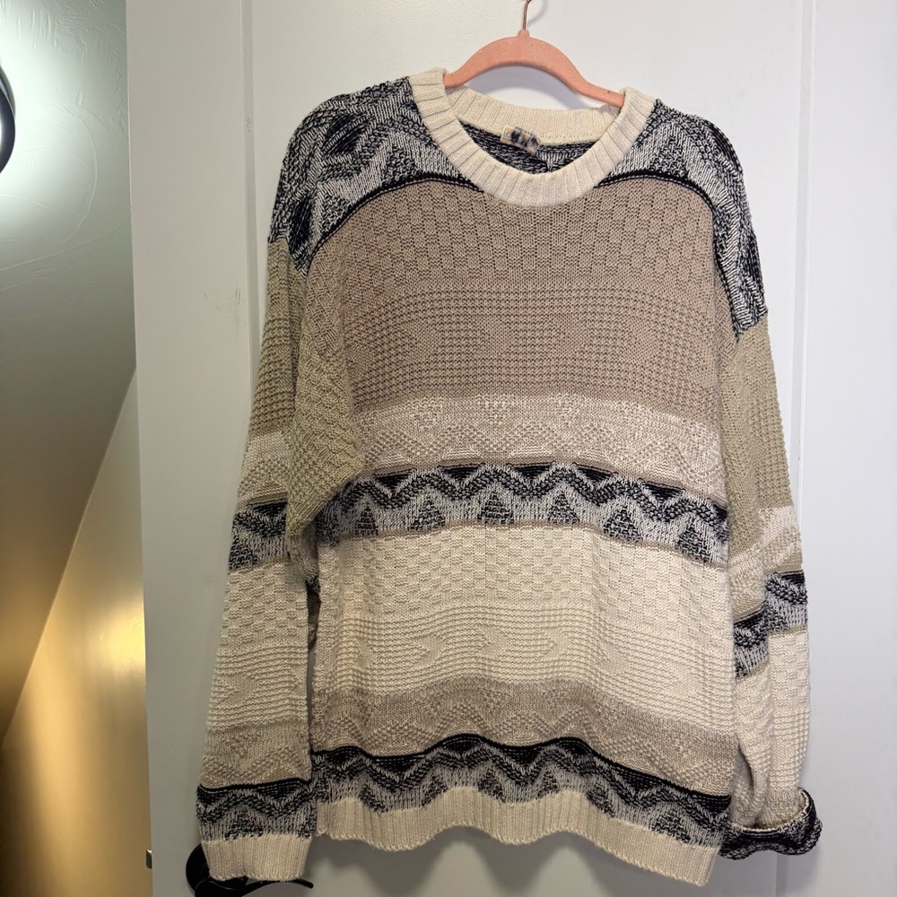 Vintage Adam‎ Sloane 100% Cotton Aztec Fair Isle Geometric Neutral Sweater USA L